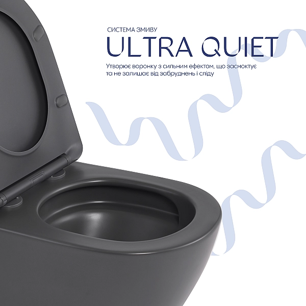 Унитаз подвесной Robin Ultra Quiet 490×365×325 мм, Anthracite, с сиденьем Slim Duroplast / Soft-close / Quick Release QT13332381АSAN Qtap - Фото - 5