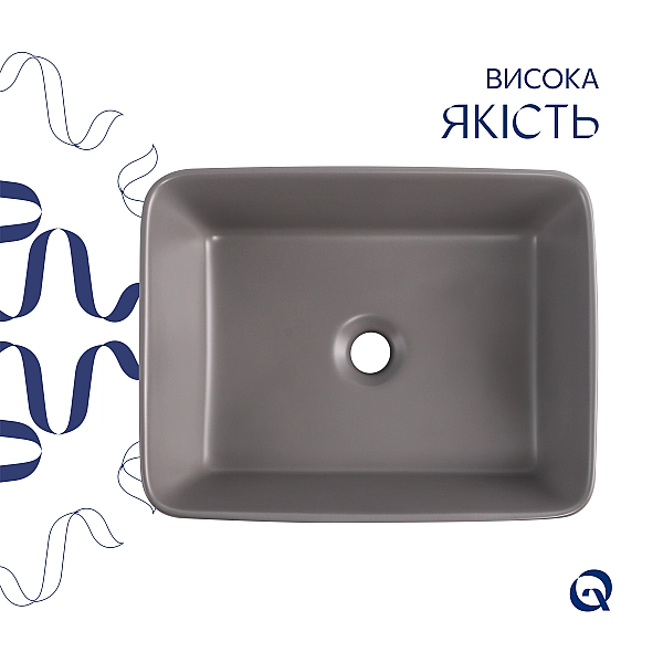 Раковина накладная Qtap Tern 480x370x135 мм, Stone grey, прямоугольная, с донным клапаном QT17116069SG - Фото - 4