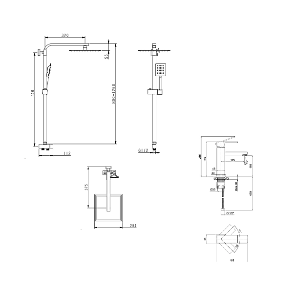 Акционный набор: Lidz Kubis 001F Смеситель для раковины (k35) Nickel + Lidz Kubis 1120 Душевая стойка универсальная на два потребителя Nickel - Фото - 2