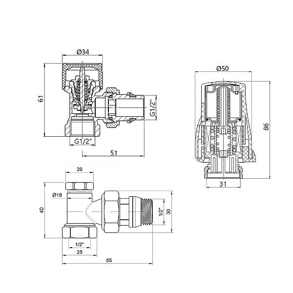 Термостатичний набір Thermo Alliance Standart кутовий 1/2" TAS352W15 - Фото - 2