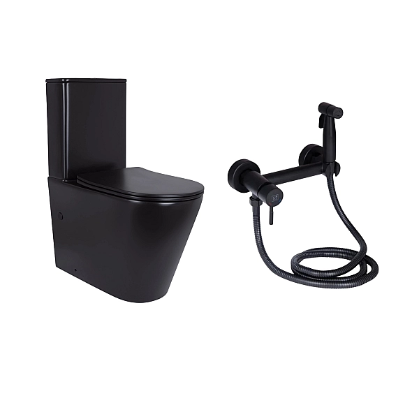 Комплект 2 в 1: підлоговий унітаз Qtap Scorpio Matt Black QT14226088AMB + набір гігієнічного душу Lidz Aria Black LDARI110BLA43394