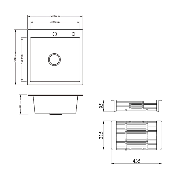 Комплект Lidz Handmade H5050H Мийка для кухні інтегрована Decor Honeycomb у комплекті з дозатором + Lidz K01G Корзина для кухонної мийки - Фото - 2