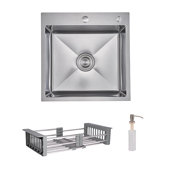 Комплект Lidz Handmade H5050H Мойка для кухни интегрированная Decor Honeycomb в комплекте с дозатором + Lidz K01G Корзина для кухонной мойки