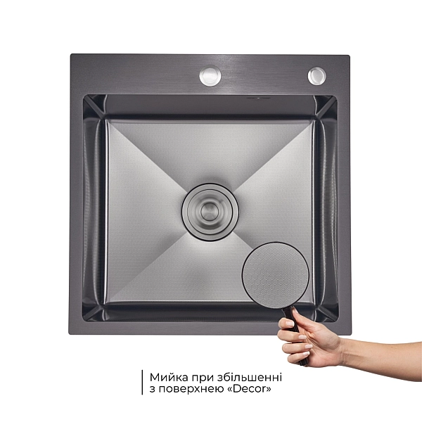 Комплект Lidz Handmade H5050HB Мойка для кухни интегрированная Decor Black PVD Honeycomb в комплекте с дозатором+Lidz LIDZK01B Корзина для мойки - Фото - 4