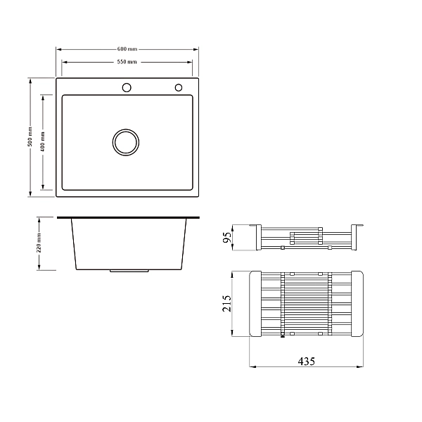Комплект Lidz Handmade H6050H Мойка для кухни интегрированная Decor Honeycomb в комплекте с дозатором + Lidz K01G Корзина для кухонной мойки - Фото - 2