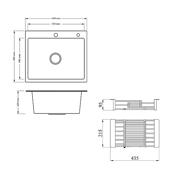 Комплект Lidz Handmade H6050HB Мийка для кухні інтегрована Decor Black PVD Honeycomb у комплекті з дозатором + LIDZK01B Корзина для кухонної мийки - Фото - 2