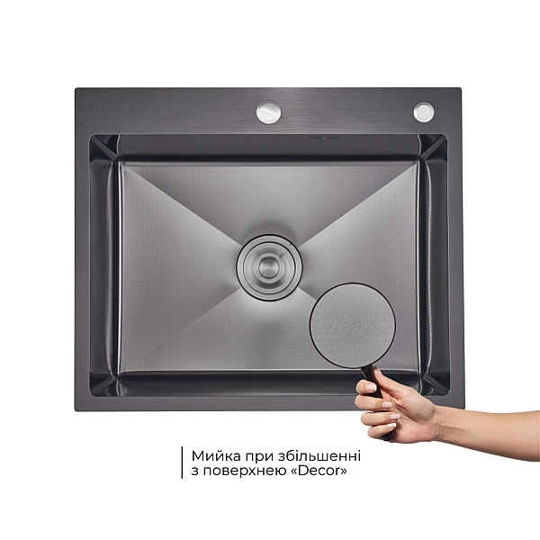 Комплект Lidz Handmade H6050HB Мийка для кухні інтегрована Decor Black PVD Honeycomb у комплекті з дозатором + LIDZK01B Корзина для кухонної мийки - Фото - 4