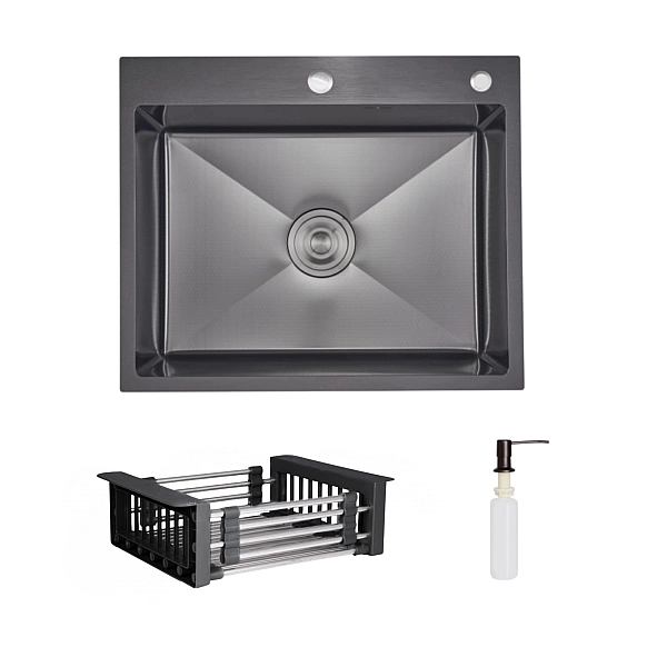Комплект Lidz Handmade H6050HB Мойка для кухни интегрированная Decor Black PVD Honeycomb в комплекте с дозатором+ LIDZK01B Корзина для кухонной мойки
