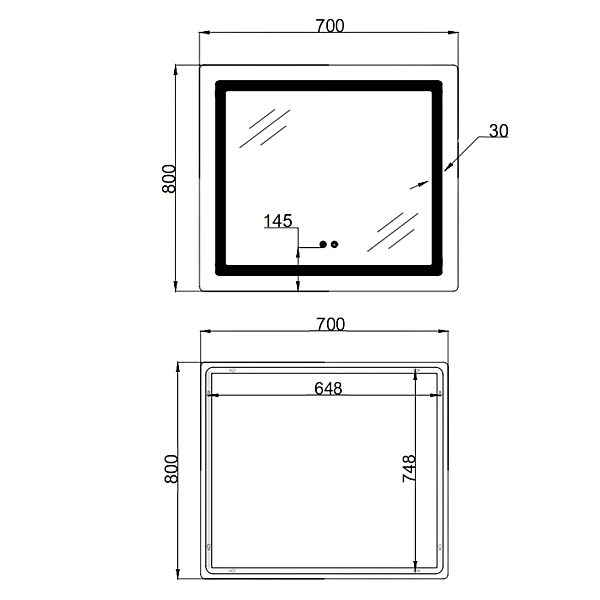 Зеркало Lidz Kubis (KU2) 700х800 с LED-подсветкой Touch, с антизапотеванием, с диммером, рег. яркости LD78LF904708048447 - Фото - 2