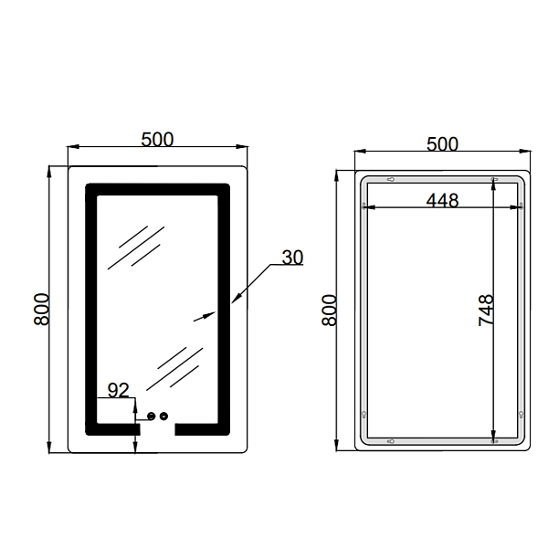 Дзеркало Lidz Kubis (KU2) 500х800 з LED-підсвічуванням Touch, з антизапотіванням, з димером, рег. яскравості LD78LF936508048448 - Фото - 2