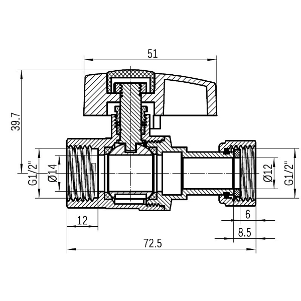 Кран шаровой 1/2"ВВ прямой, PN40, с накидной гайкой Standart TAS260W15 Thermo Alliance - Фото - 2