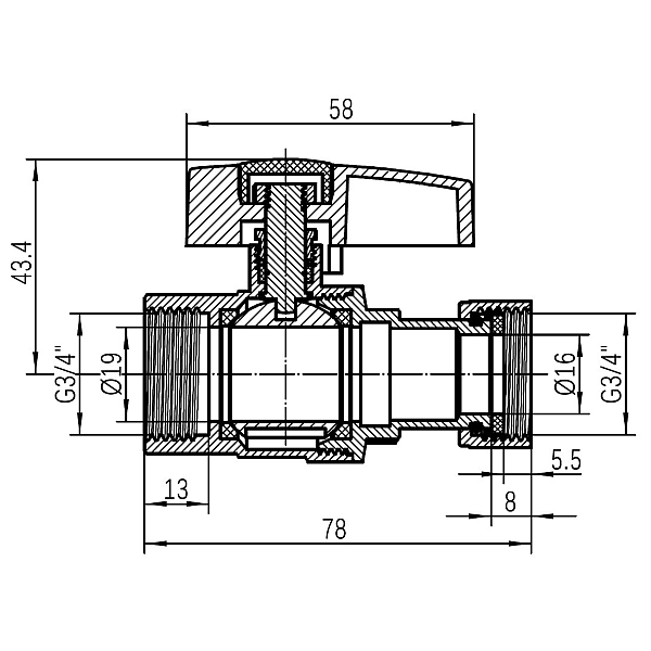 Кран шаровой Thermo Alliance Standart 3/4"ВВ прямой, PN40, с накидной гайкой TAS260W20 - Фото - 2