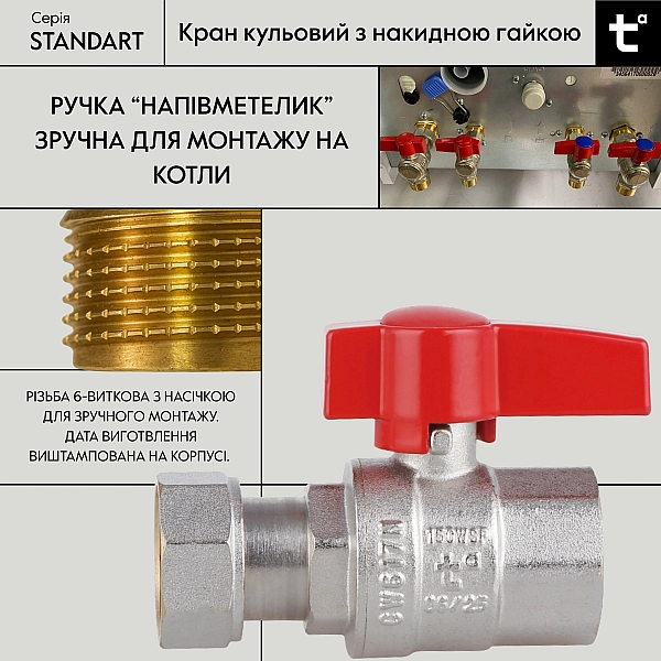 Кран шаровой Thermo Alliance Standart 3/4"ВВ прямой, PN40, с накидной гайкой TAS260W20 - Фото - 4