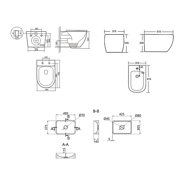 Комплект Qtap Robin Anthracite 3 в 1: підвісний унітаз Ultra Quiet + біде підвісне + раковина накладна QTROBAN49157 - Фото - 2