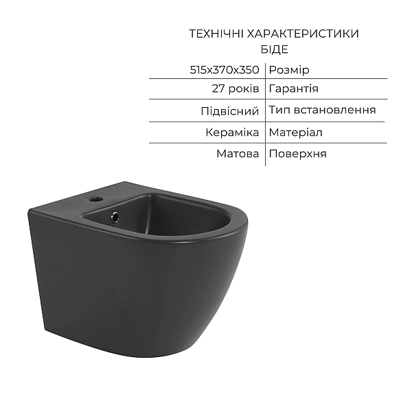 Комплект Qtap Robin Anthracite 3 в 1: підвісний унітаз Ultra Quiet + біде підвісне + раковина накладна QTROBAN49157 - Фото - 6