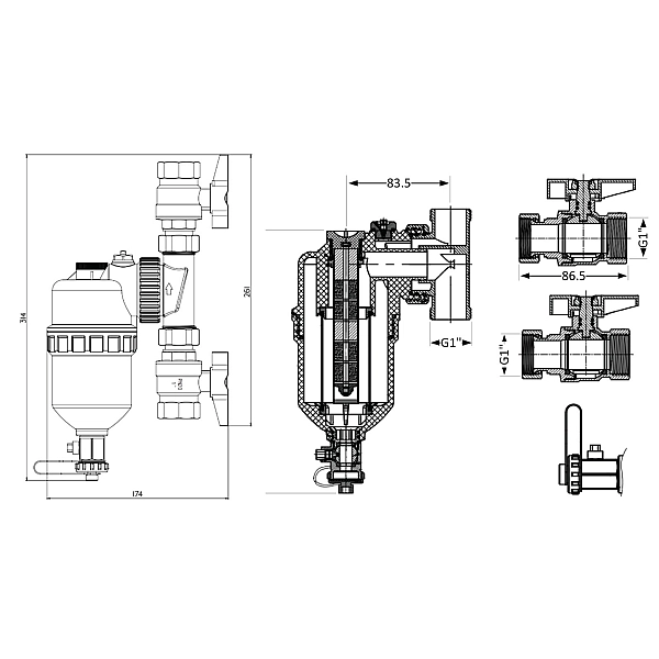 Фільтр-дешламатор Thermo Alliance Forte 1", поворотний (магнітний шламоуловлювач) TAF400G25 - Фото - 2