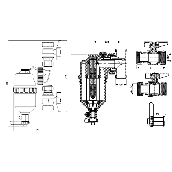 Фільтр-дешламатор Thermo Alliance Forte 1 1/4", поворотний (магнітний шламоуловлювач) TAF400G32 - Фото - 2