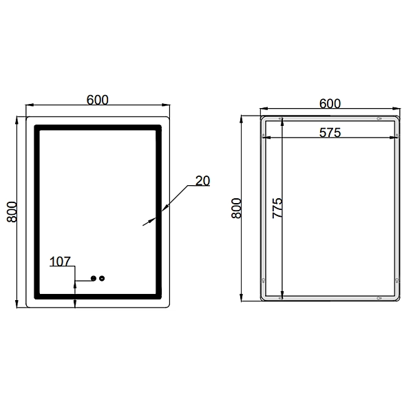 Зеркало Qtap Mideya (MI2) 600х800 с LED-подсветкой Touch, с антизапотеванием, диммером, рег. яркости QT2078F6080 - Фото - 2