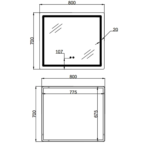 Дзеркало Qtap Mideya (MI2)  800х700 з LED-підсвічуванням Touch, з антизапотіванням, з димером, рег. яскравості QT2078NCF807048476 - Фото - 2