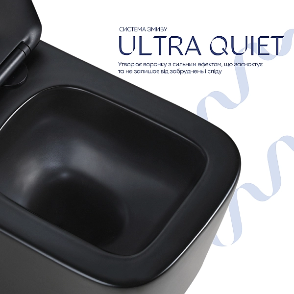 Унитаз подвесной Qtap Crow Ultra Quiet 485×340×290 мм, Matt Black, с сиденьем Slim Duroplast/ Soft-close/ Quick Release QT05335171MB - Фото - 5