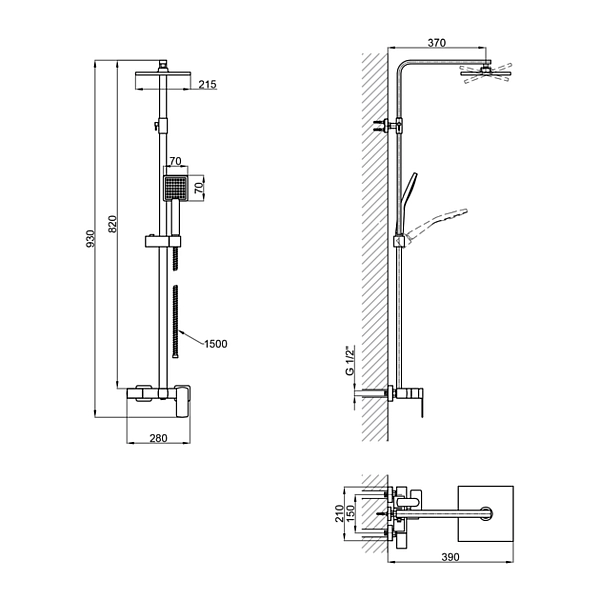Душевая система универсальная Qtap Sloup на три потребителя (с изливом) QTSLO53103KNC49198 Chrome - Фото - 2