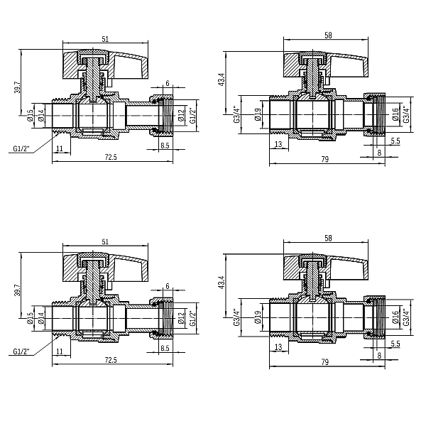 Комплект прямых кранов Thermo Alliance Standart 1/2"ВН -3/4"ВН с накидной гайкой  для подключенние котла TAS262RBW1520 - Фото - 2