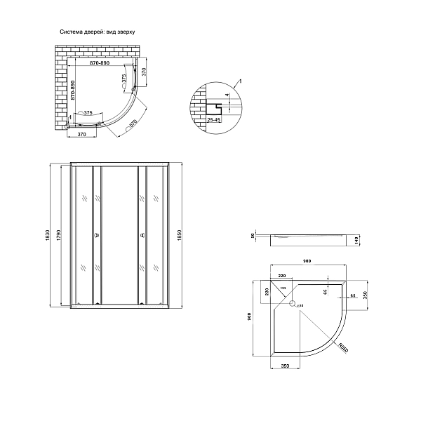 Lidz Набор: Душевая кабина Latwa SC90x90.SAT.LOW.DGR, полукруглая, стекло тонированное 4 мм + Душевой поддон Kapielka ST90x90x14 - Фото - 2