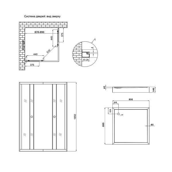 Lidz Набор: Душевая кабина Wawel SC90x90.SAT.LOW.DGR, квадратная, стекло тонированное 4 мм + Душевой поддон Kapielka ST90x90x14 - Фото - 2
