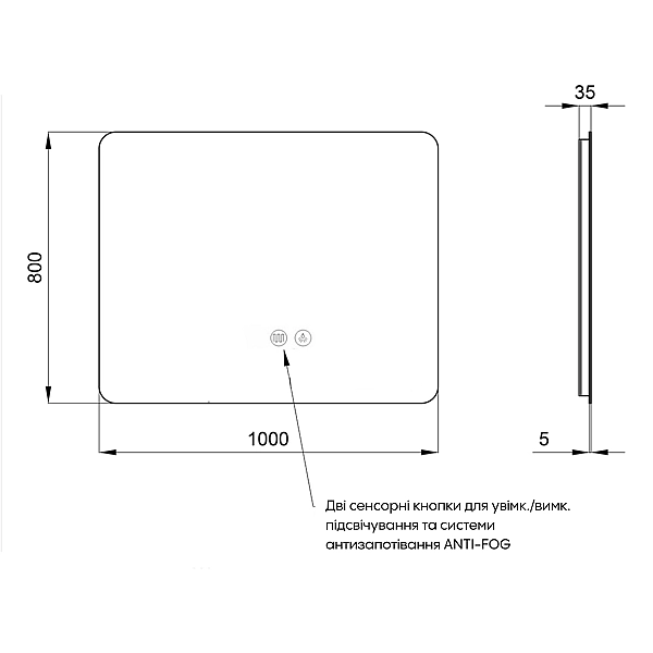 Зеркало Qtap Taurus (TA2) 1000×800 мм с LED-подсветкой Touch, с антизапотеванием, с диммером, рег. темп. цвета (3000-6500K) QTTAU100080048957 - Фото - 2