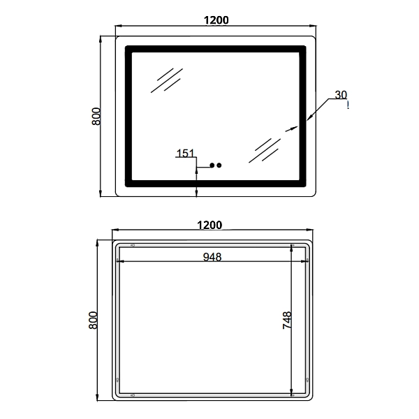 Зеркало Lidz Kubis (KU2) 1200х800 с LED-подсветкой Touch, с антизапотеванием, с диммером, рег. яркости LDKUB120080049007 - Фото - 2