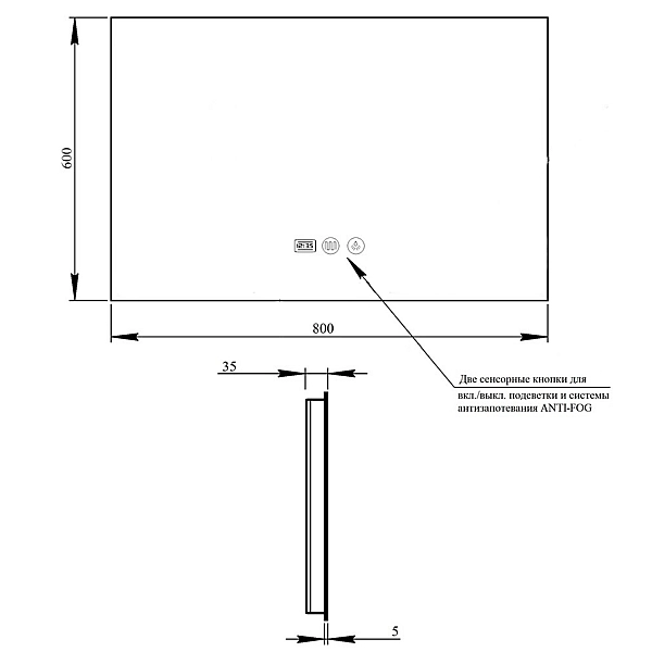 Дзеркало Qtap Taurus (TA1) 800×600 мм з LED-підсвічуванням Touch, з антизапотіванням, з димером, рег. темп. кольору (3000-6500K) QTTAU8006004895 - Фото - 2