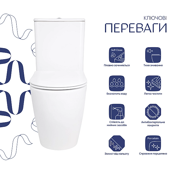 Унитаз напольный Qtap Evia Ultra Quiet 630×350×795 мм с сиденьем Soft-close, White QTEVI27W49258 - Фото - 3