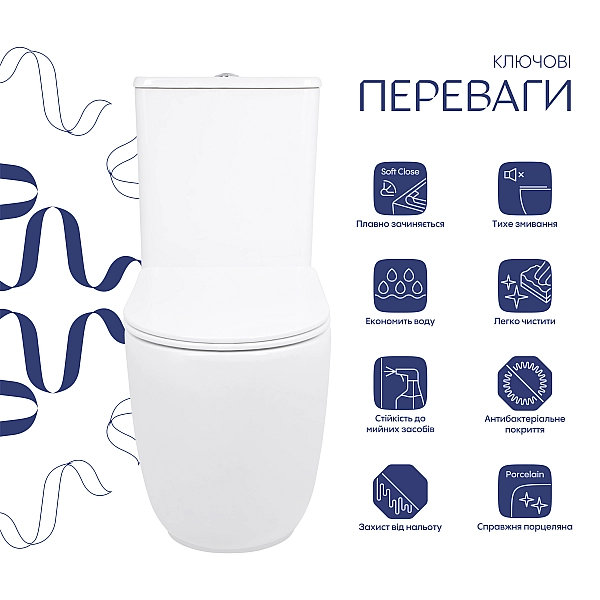 Унітаз підлоговий Qtap Leo Ultra Quiet 620×355×790 мм з сидінням Soft-close, White QTLEO27W49261 - Фото - 3