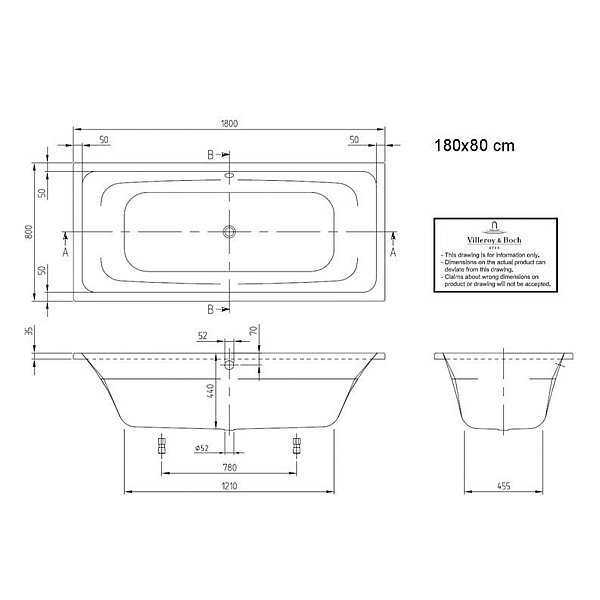 UBA180FRA2V-01 Targa Ванна 180x80см, білий (1 сорт) - Фото - 2
