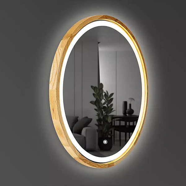 Perfection Slim Дзеркало з підсвіткою LED дуб натуральний 650мм (аурна,фронтальна,сенсорна) (1 сорт) - Фото - 5