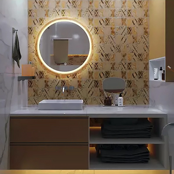 Perfection Slim Дзеркало з підсвіткою LED дуб натуральний 650мм (аурна,фронтальна,сенсорна) (1 сорт) - Фото - 6