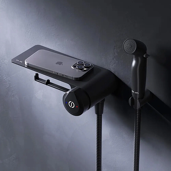 F0H85A822 X-Joy TouchReel, гіг набір зі зм-ем д/душ з полиц, трим туал.папер, гіг.душ,тримач, чорний мат (1 сорт) - Фото - 7