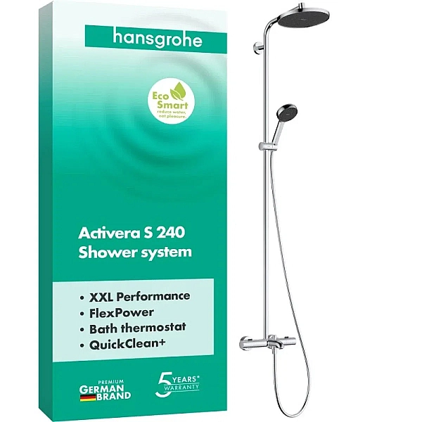 28871000 HG Activera S Душова система Showerpipe 240 1jet EcoSmart з термостатом на ванну Ecostat Fine, хром (1 сорт) - Фото - 2