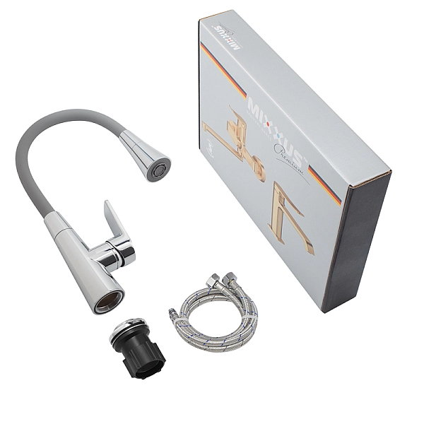 Змішувач для кухні Mixxus Premium Matis 011-T (NUT) Refl.Gray (Колір хром+силік.вилив сірий) (MI8267) - Фото - 7