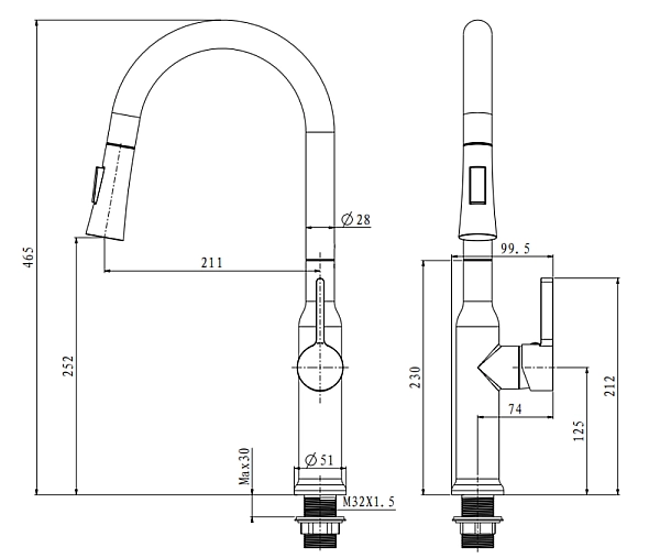 Змішувач для кухні з висувним виливом Mixxus Premium PULL 014 GRAPHITE (MI6959) - Фото - 6