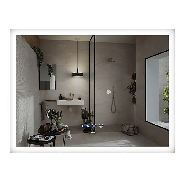 Дзеркало Mixxus FLAT MR04-80x60 з Led Touch, Anti-fog, димером, регулятором яскравості, годинником (MI6928)