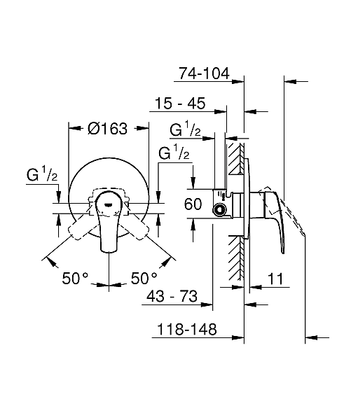 Змішувач прихованого монтажу для 1 споживача Grohe Eurosmart New (33556003) - Фото - 2