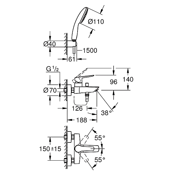 Набір змішувачів для ванни Grohe Eurosmart (UA123302S0) - Фото - 3