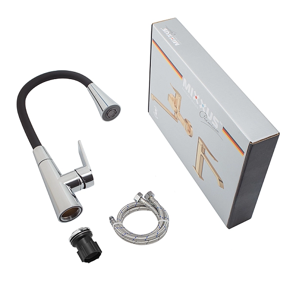 Змішувач для кухні Mixxus Premium Matis 011-T (NUT) Refl.Black (Колір хром+силік.вилив чорний) (MI8266) - Фото - 5