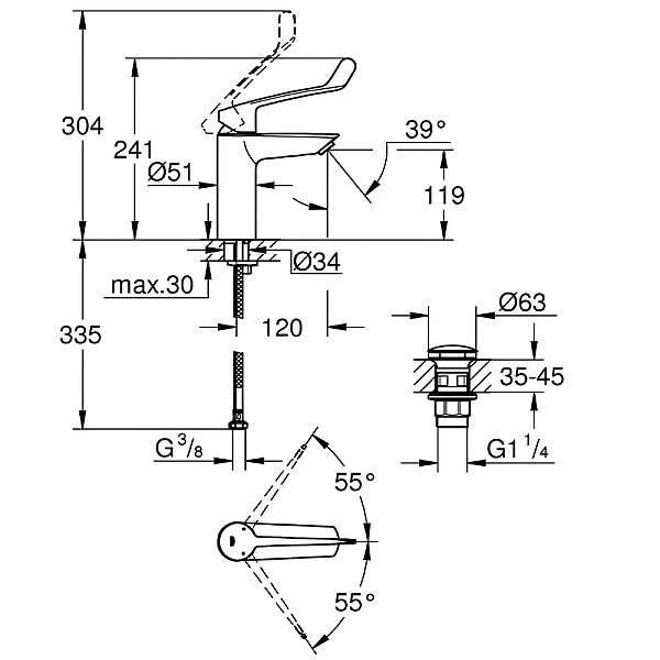 Одноважільний змішувач для раковини Grohe Eurosmart New M-size для медичних закладів (23983003) - Фото - 2