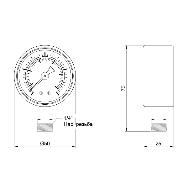 Манометр Thermo Alliance Standart 50 мм 1/4", нижнє підмикання SD1704B - Фото - 2