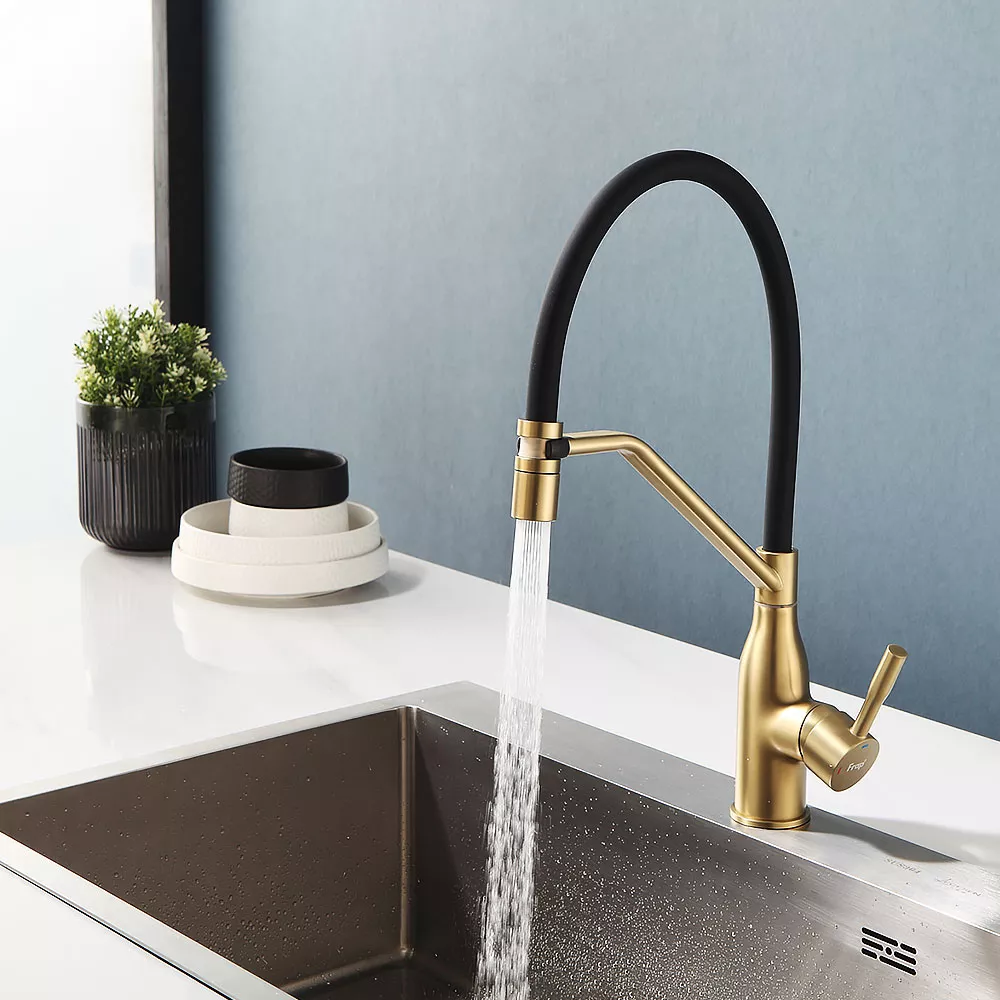 ухня одноваж. силікон. вилив лат. корп. гайка карт.90° Ø35 (сатин золотой) - Фото - 4