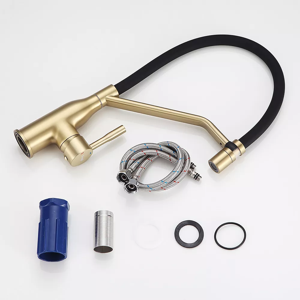 ухня одноваж. силікон. вилив лат. корп. гайка карт.90° Ø35 (сатин золотой) - Фото - 3