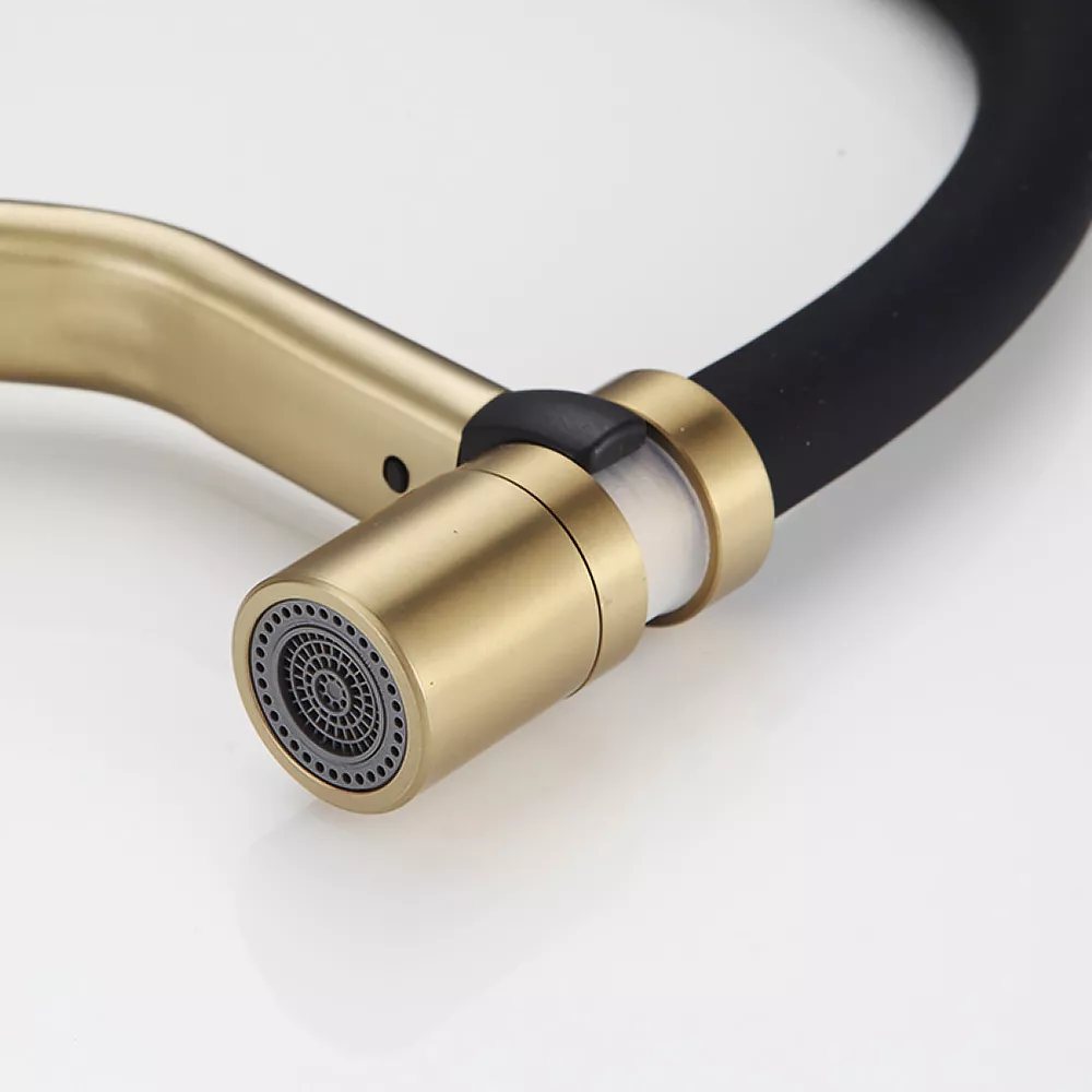 ухня одноваж. силікон. вилив лат. корп. гайка карт.90° Ø35 (сатин золотой) - Фото - 2