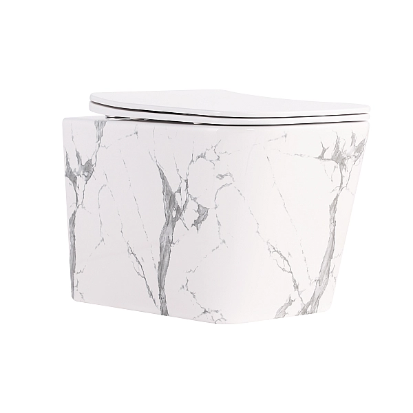 Унитаз подвесной Tern Ultra Quiet 490×365×325 мм, Marble, с сиденьем Slim Duroplast / Soft-close / Quick Release QT17332303ASMR Qtap